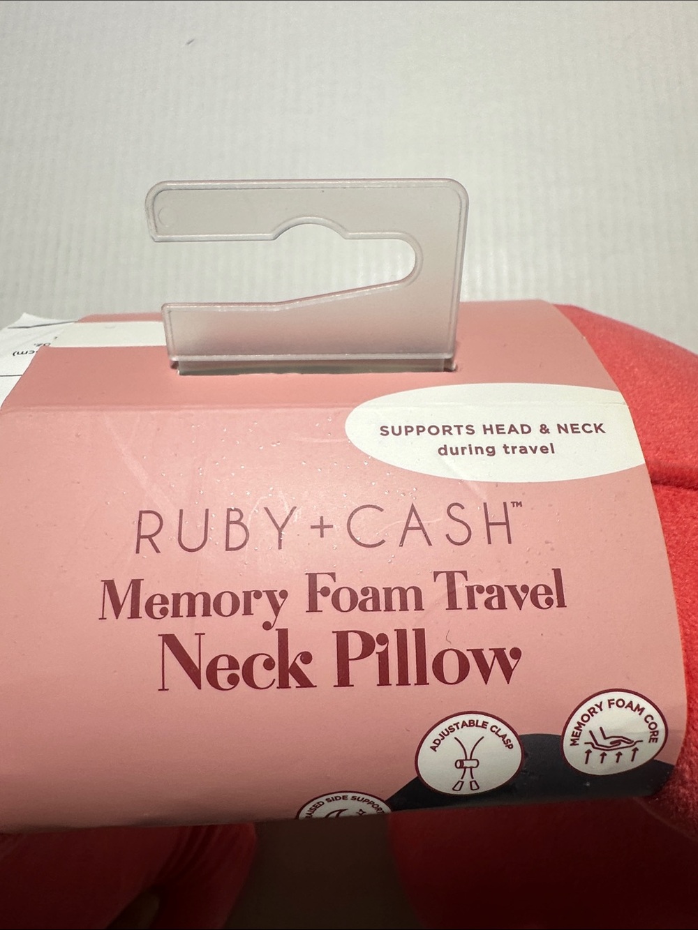 NWT Ruby + Cash memory foam salmon pink Waterproof Plush Travel Neck Pillow soft - Picture 4 of 8
